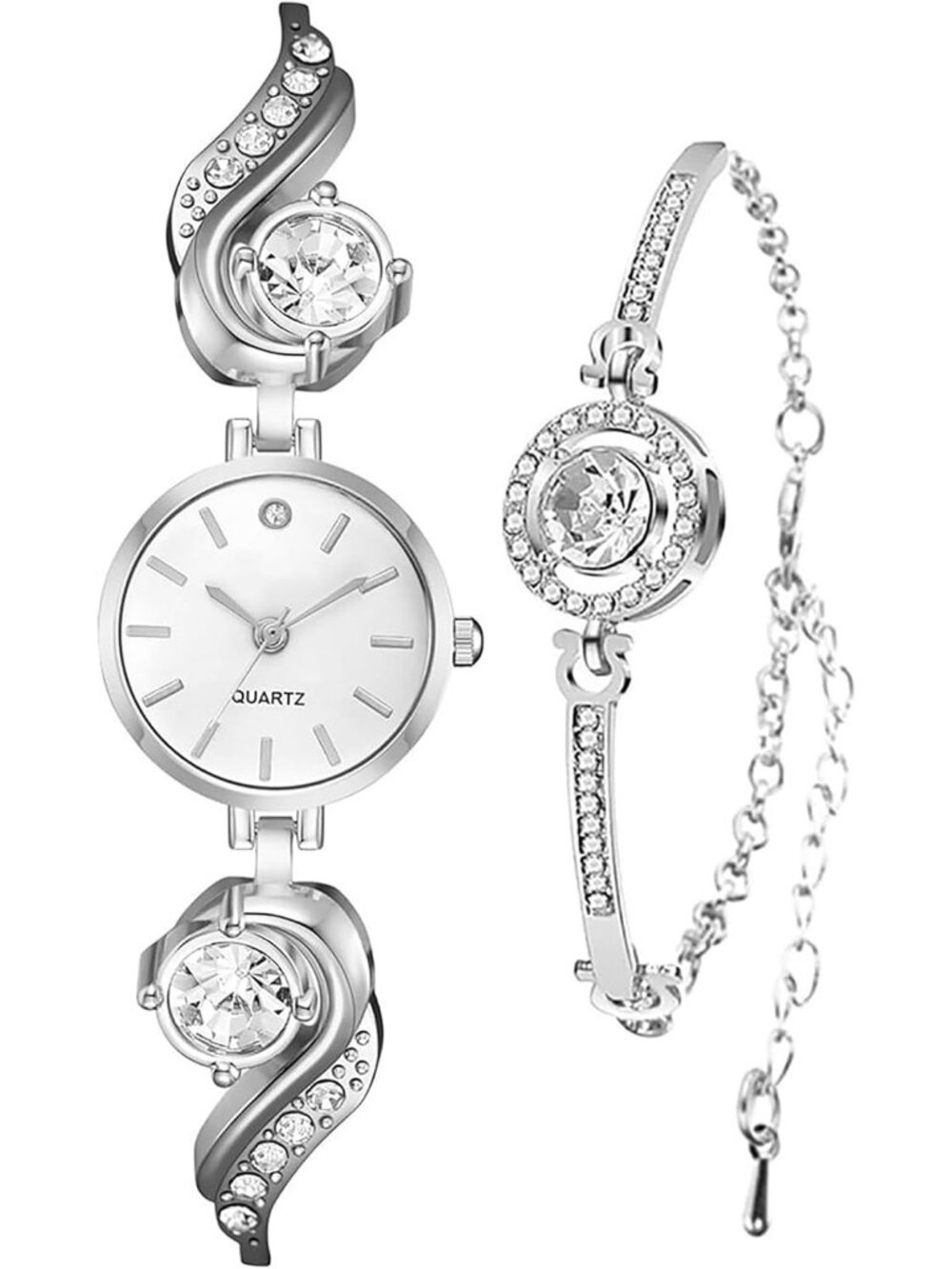 Women's Silver White Elegant Diamond Accent Quartz Casual & Formal Wear Watch